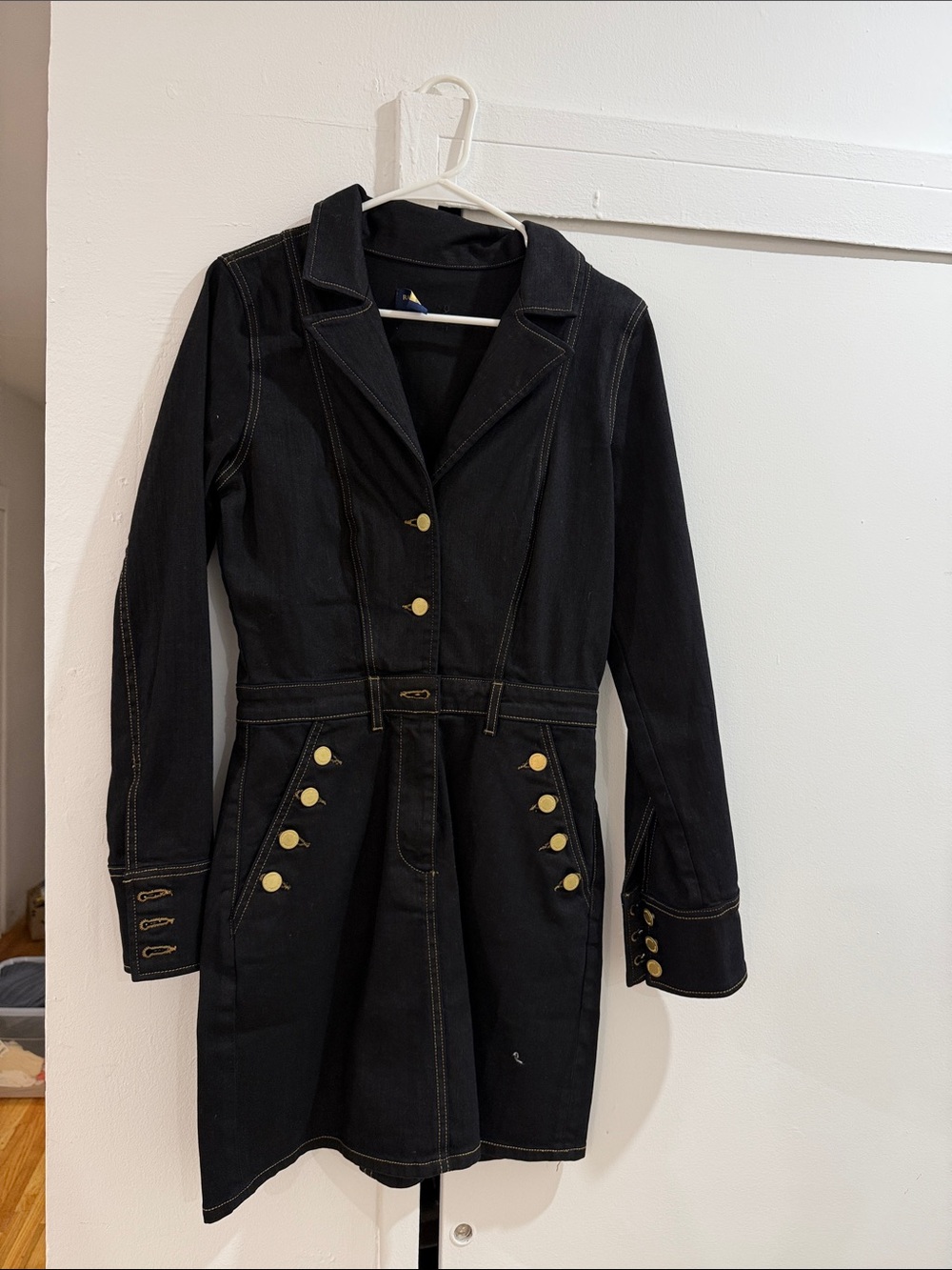 Ramy Brook Black Denim Dress with Gold Buttons